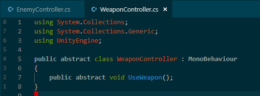 Abstract WeaponController class with abstract UseWeapon method