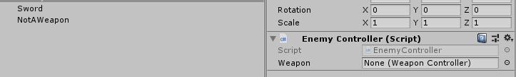 Unity allowing setting Weapon field to object of type SwordController